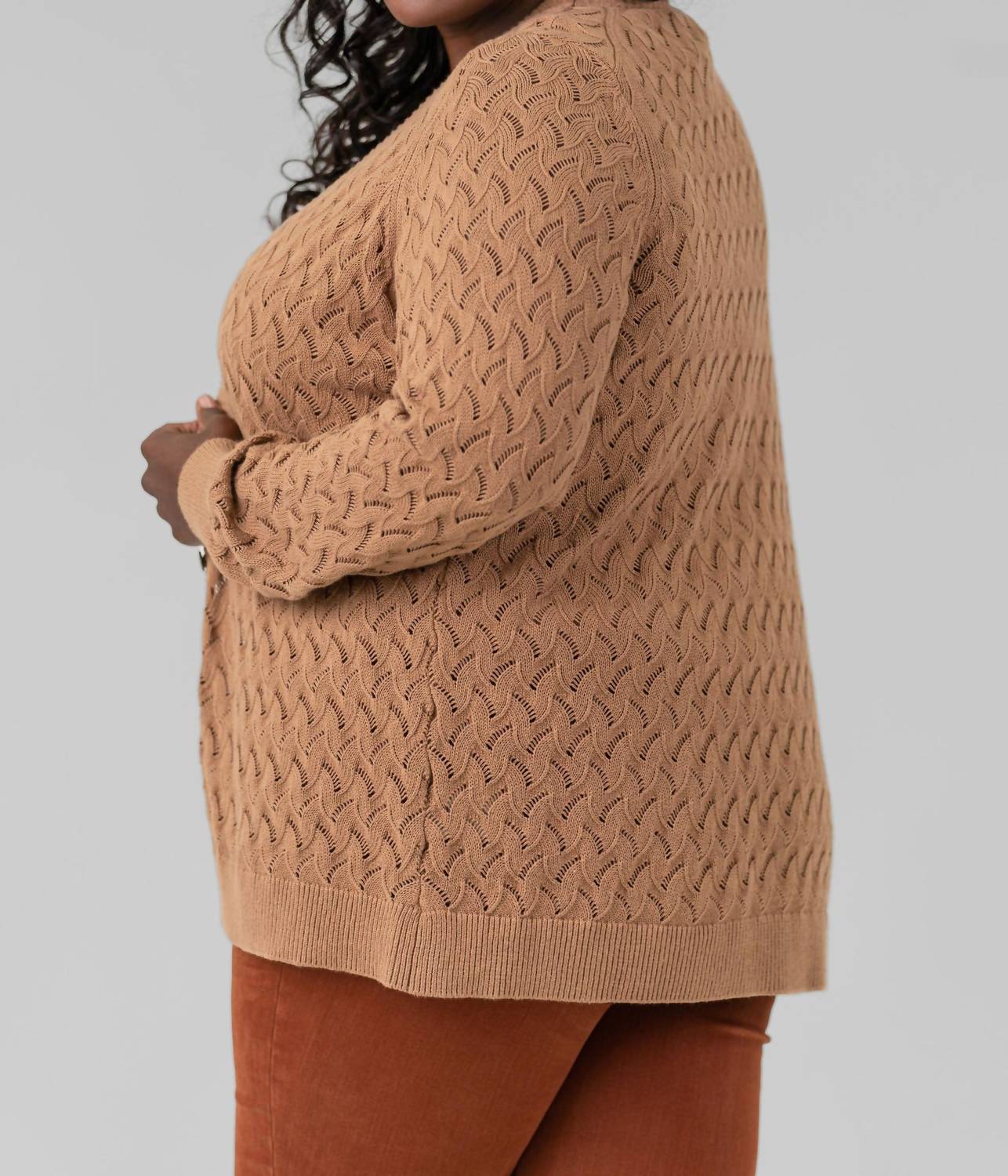 Minnie Rose - Cotton Cashmere Pointelle Cardigan - Plus