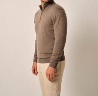 JOHNNIE-O Rynor Merino 1/4 Zip Sweater in walnut - men's sweater - detail view