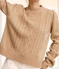 La Miel - Super Soft Ribbed Crew Neck Cable Knit Sweater