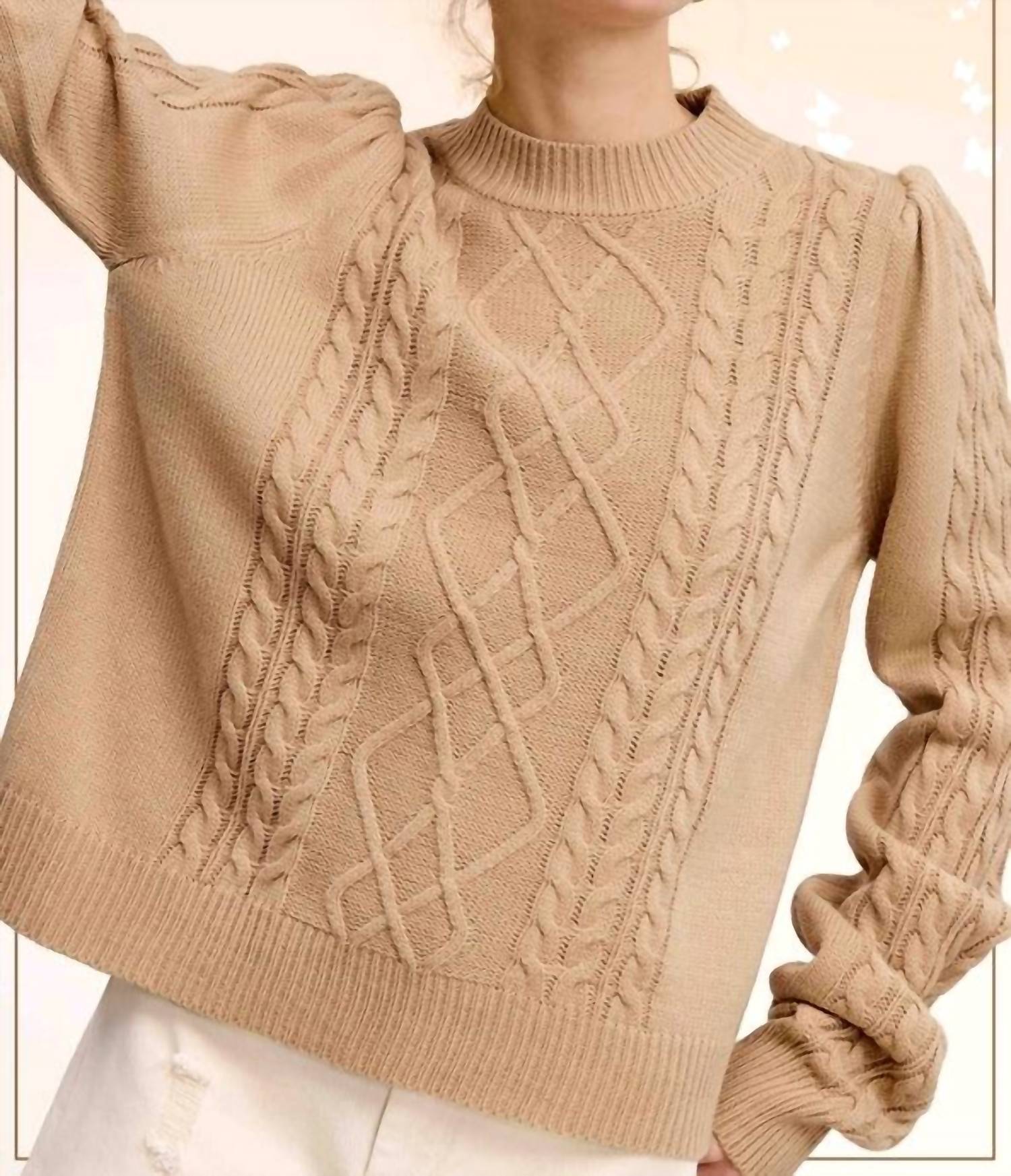 La Miel - Super Soft Ribbed Crew Neck Cable Knit Sweater