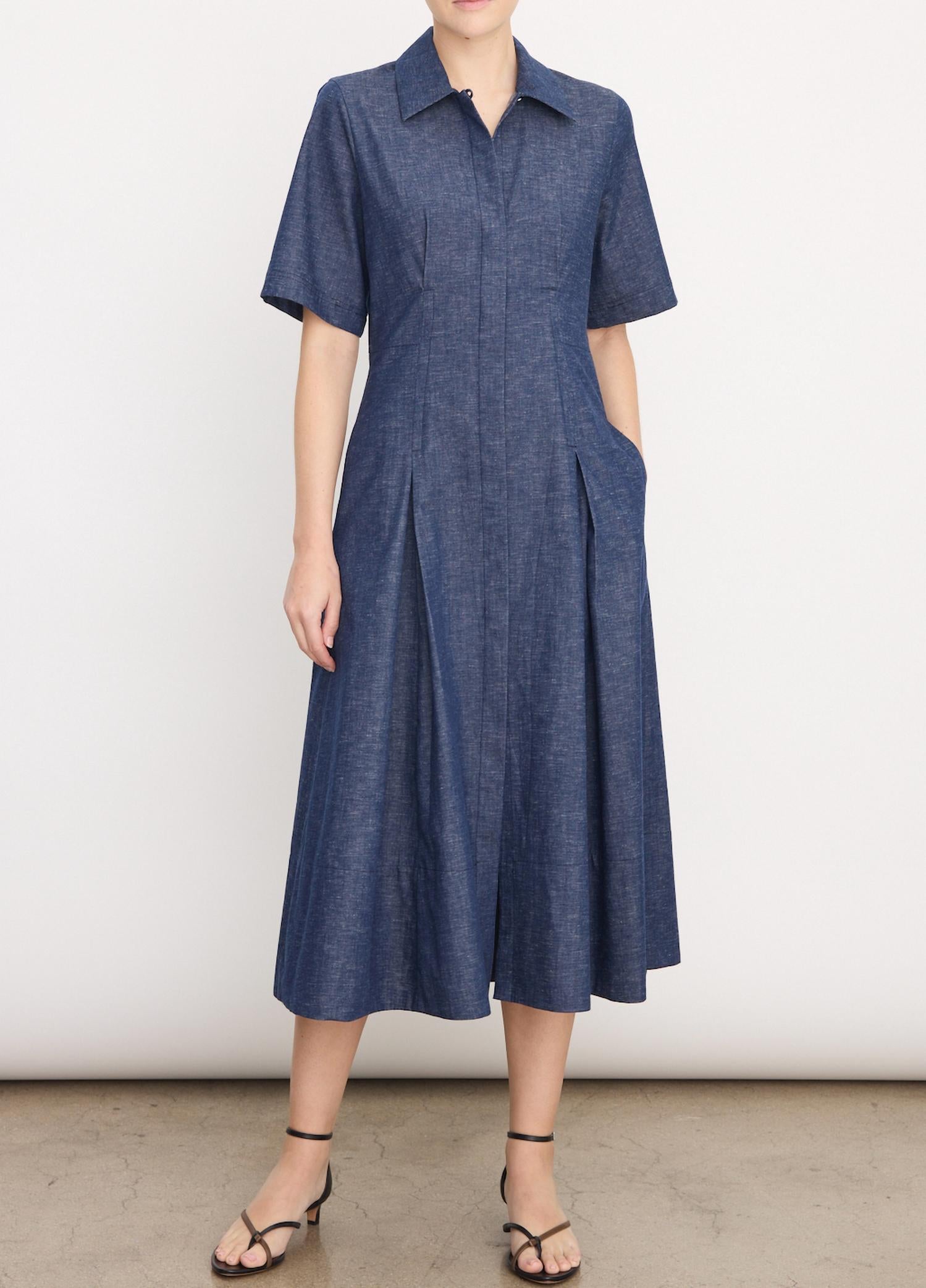 Vince - Denim Short Sleeve Shirt Dress