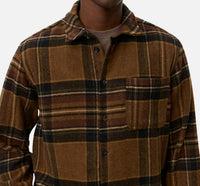 Les Deux Kaleb Check Wool Overshirt Top in monk s robe brown - men's shirt - detail view