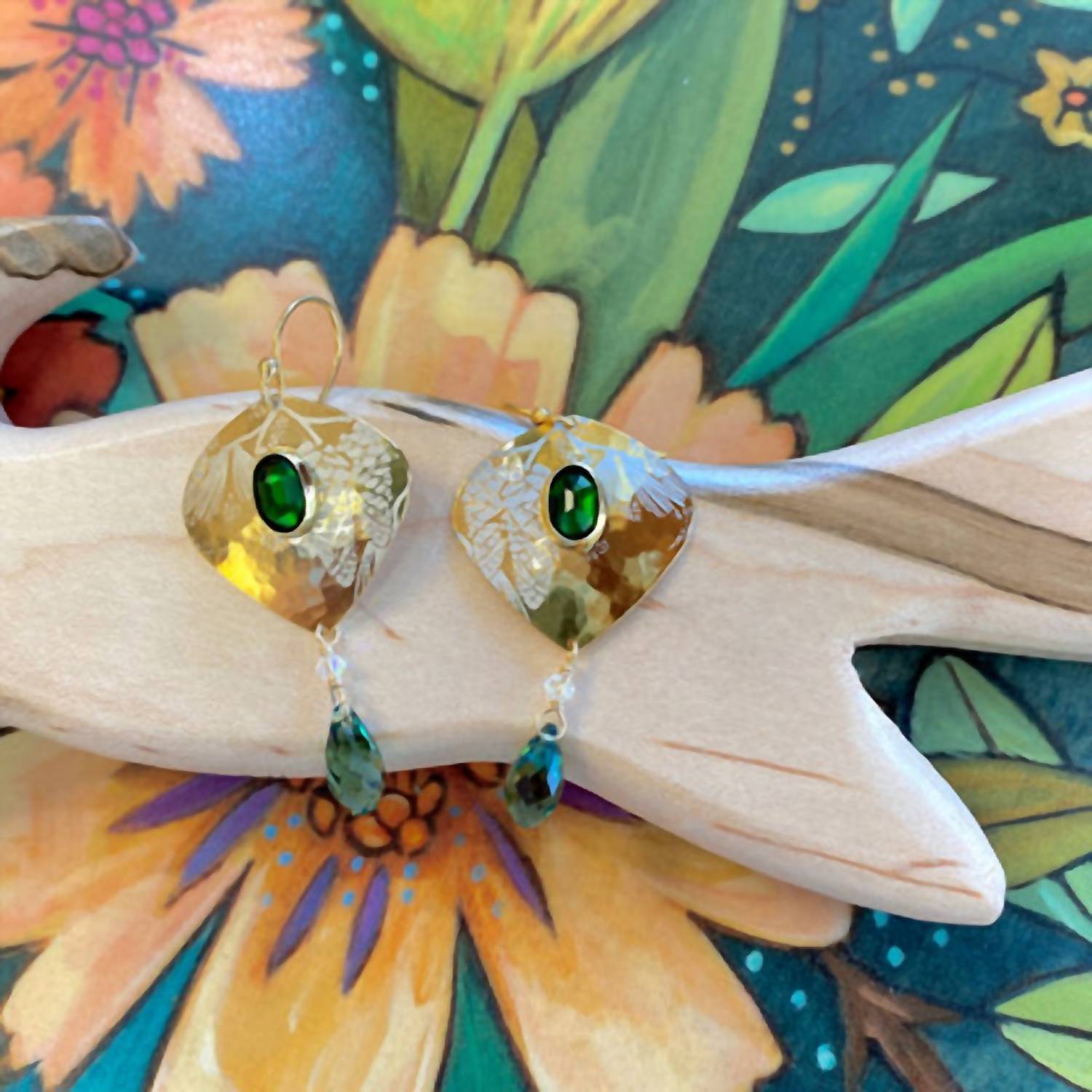 Holly Yashi Women's Pine Cone Earrings in emerald - women's jewelry - detail view