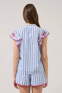 Sugarlips - Grisa Striped Tassel Trim Top