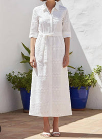 Vilagallo - Eyelet Embroidery Midi Shirt Dress
