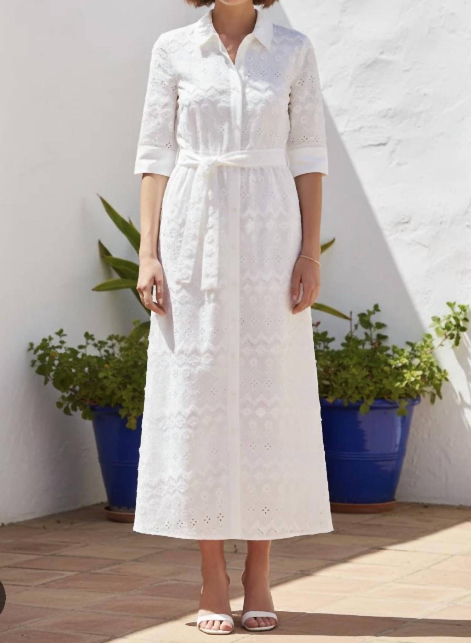 Vilagallo - Eyelet Embroidery Midi Shirt Dress