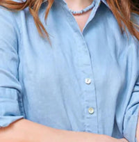Finley Washed Linen Agatha Dress in fresh blue - women's dress - detail view