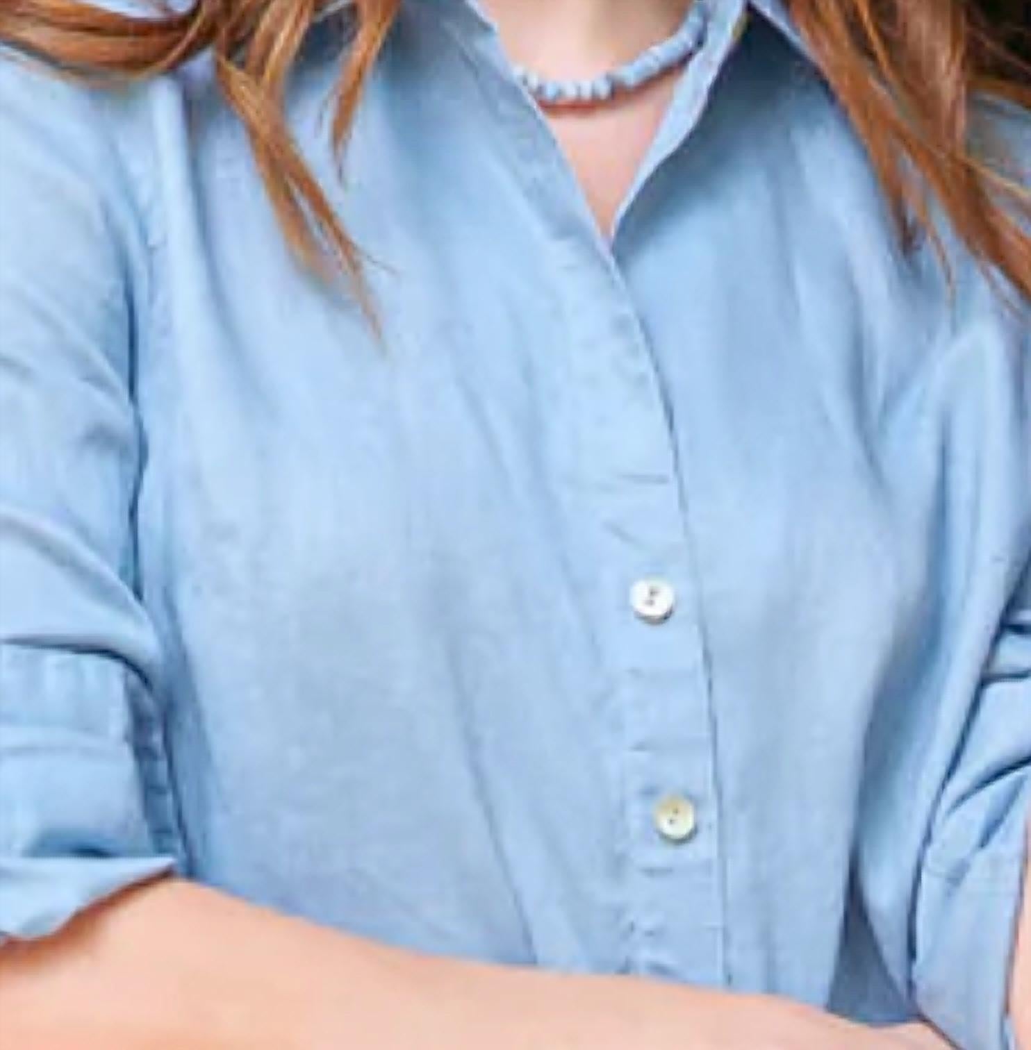 Finley Washed Linen Agatha Dress in fresh blue - women's dress - detail view