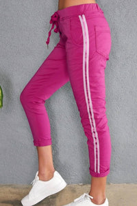 Venti6 - Irene Checkered Stripe Side Ribbon Italian Joggers
