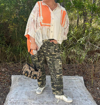 POL Oversized Button Down Top in creamsicle - women's shirt - alternate view