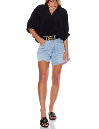 PINCH V-neck Tunic Top in black - women's blouse - detail view