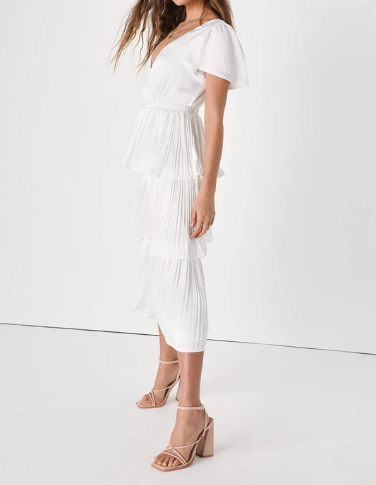 Lulus - Twirl-wind Romance Satin Tiered Midi Dress