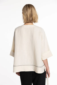 Naulover - Linen Blouse With Contrast Trim