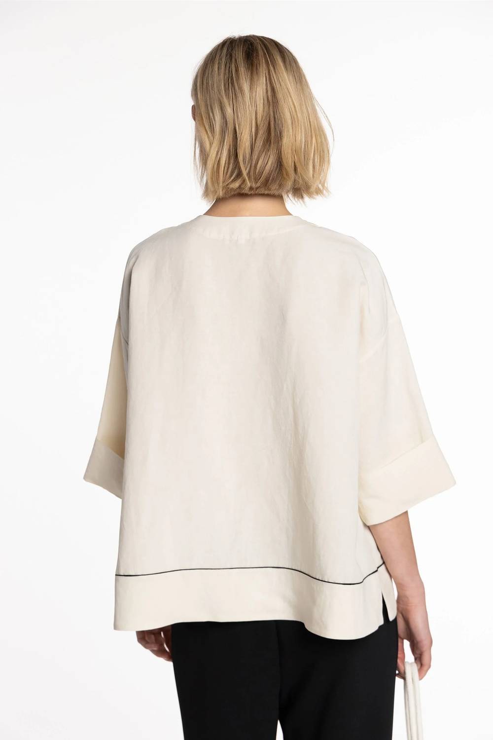 Naulover - Linen Blouse With Contrast Trim