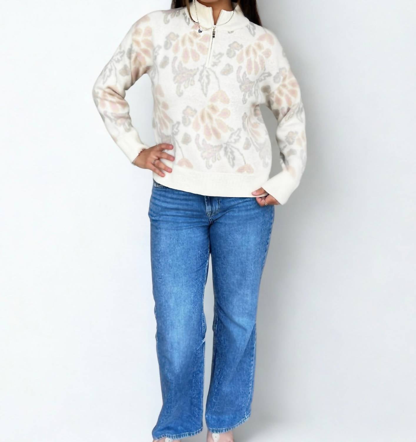 Current Air - Pattern Jacquard Half Zip Up Long Sleeve Sweater
