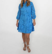 NIBI MTK Georgia Palm Eyelet Dress in blue - women's dress