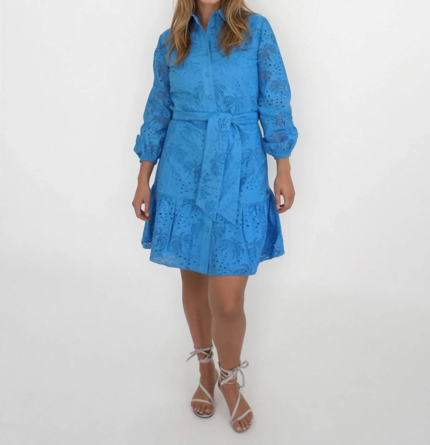 NIBI MTK Georgia Palm Eyelet Dress in blue - women's dress