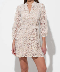 Adelyn Rae - Lina Embroidered Eyelet Scalloped Belted Dress