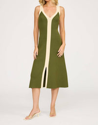 LUCY PARIS Analise Colorblock Dress in olive cream - women's skirt