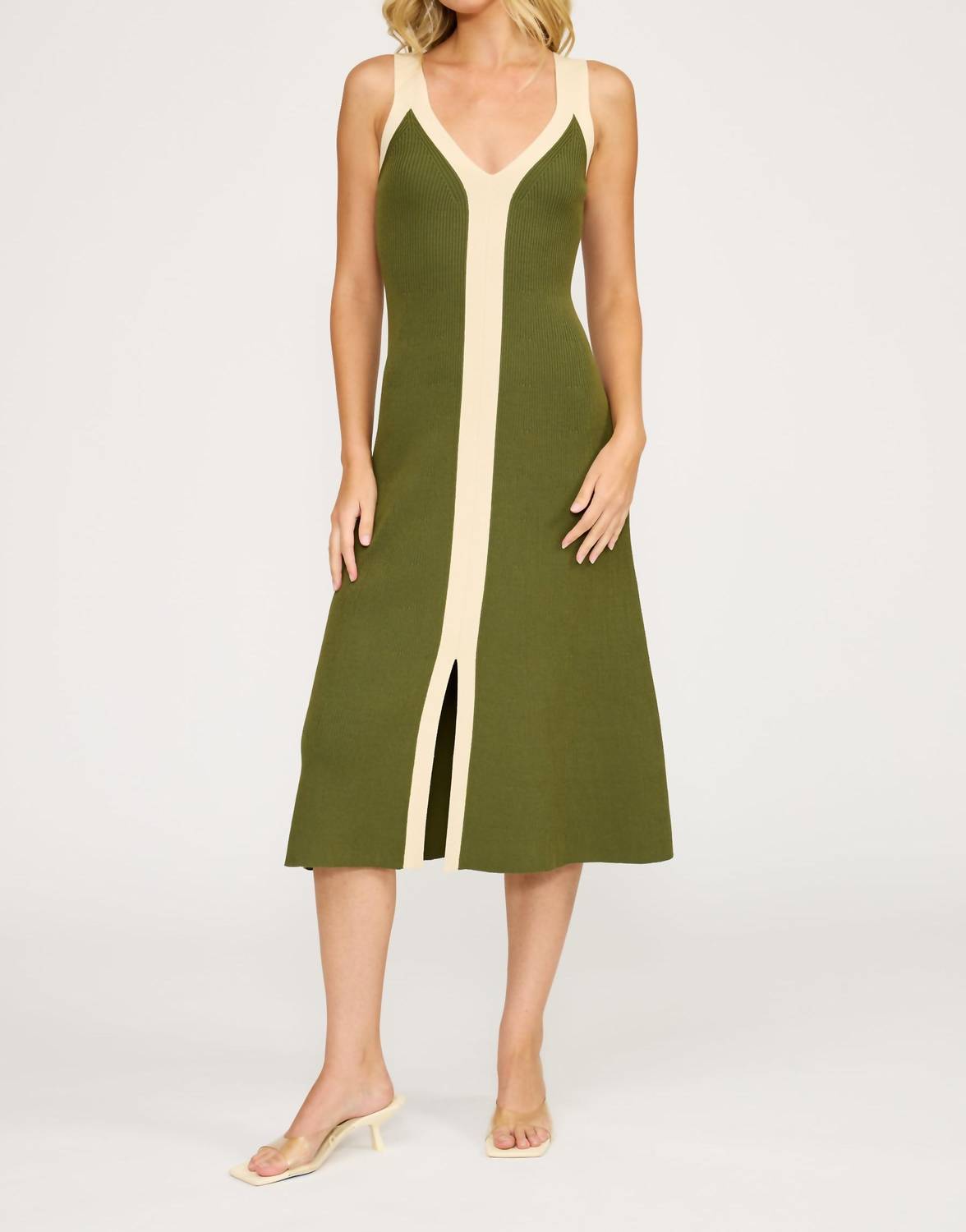 LUCY PARIS Analise Colorblock Dress in olive cream - women's skirt