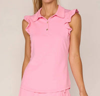 G Lifestyle - Sleeveless Ruffle Top With Gold Buttons
