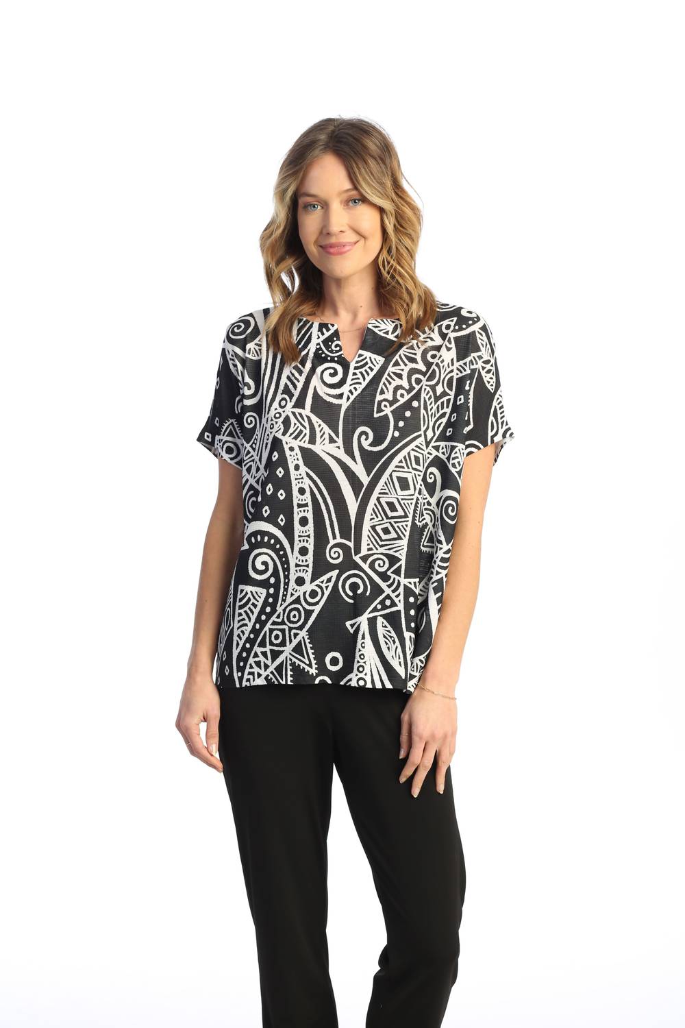 Jess & Jane Short Sleeve Notch Neck Top - Plus Size in mystery - women's blouse - alternate view