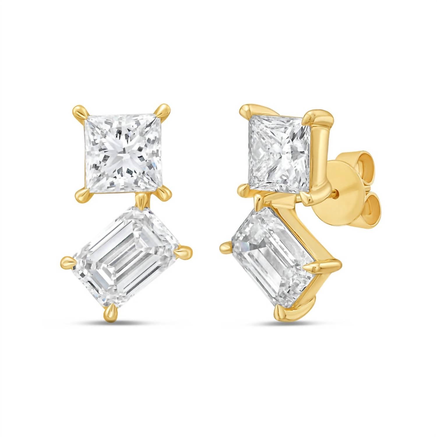 Diana M Jewels - Women's Princess & Emerald Lab-Grown Diamond Stud Earrings (15.00 Ct) - Grand