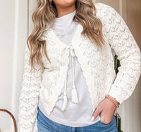 Storia - Pointelle Tie-front Knit Cardigan