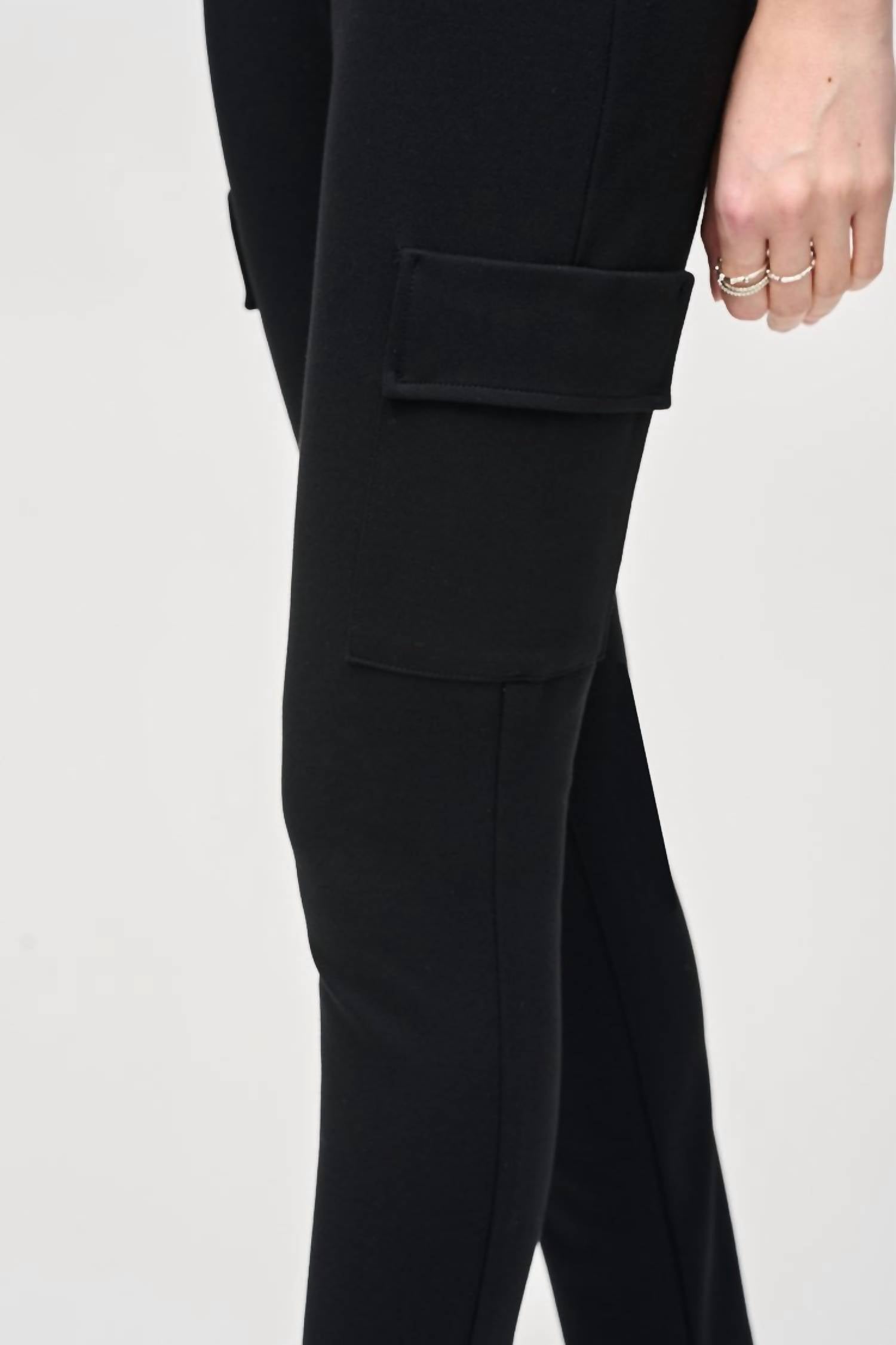 Joseph Ribkoff Silky Knit Slim Fit Cargo Pants in black - women's pants - alternate view