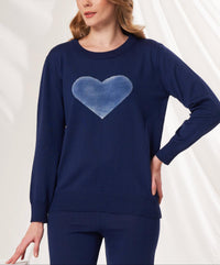 Angel Apparel Heart Knit Top in denim - women's top - detail view