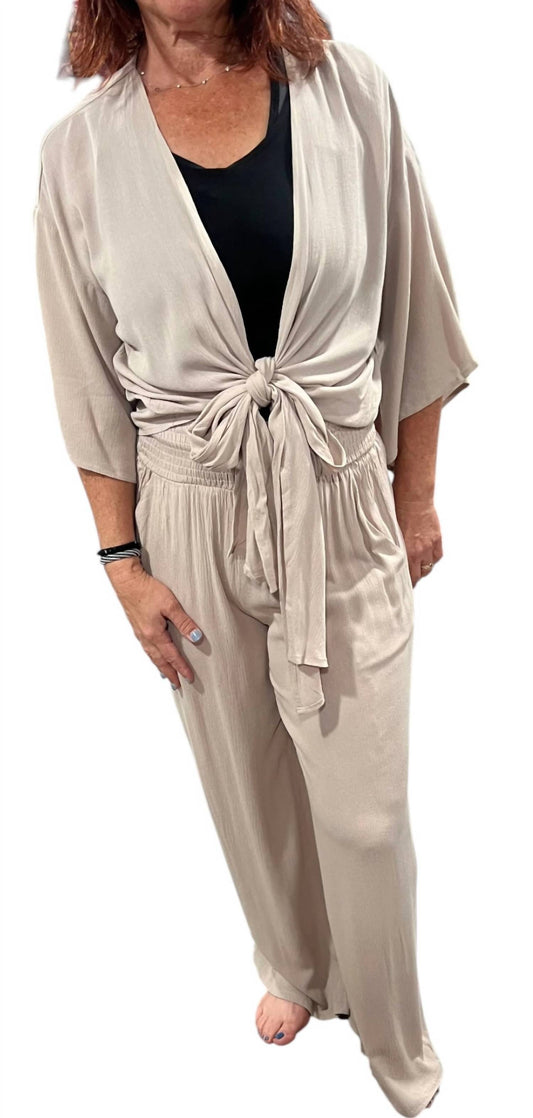 Miou Muse - Rayon Tie Front Top With Smocked Waist Wide Leg Pants Set