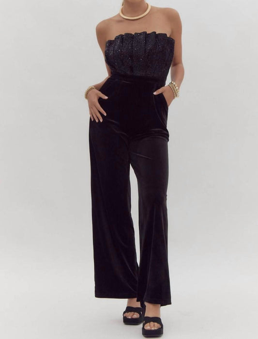 Entro - Strapless Glittery Velvet Romper