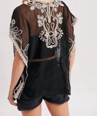 Bluivy - Embroidered Mesh Crochet Top