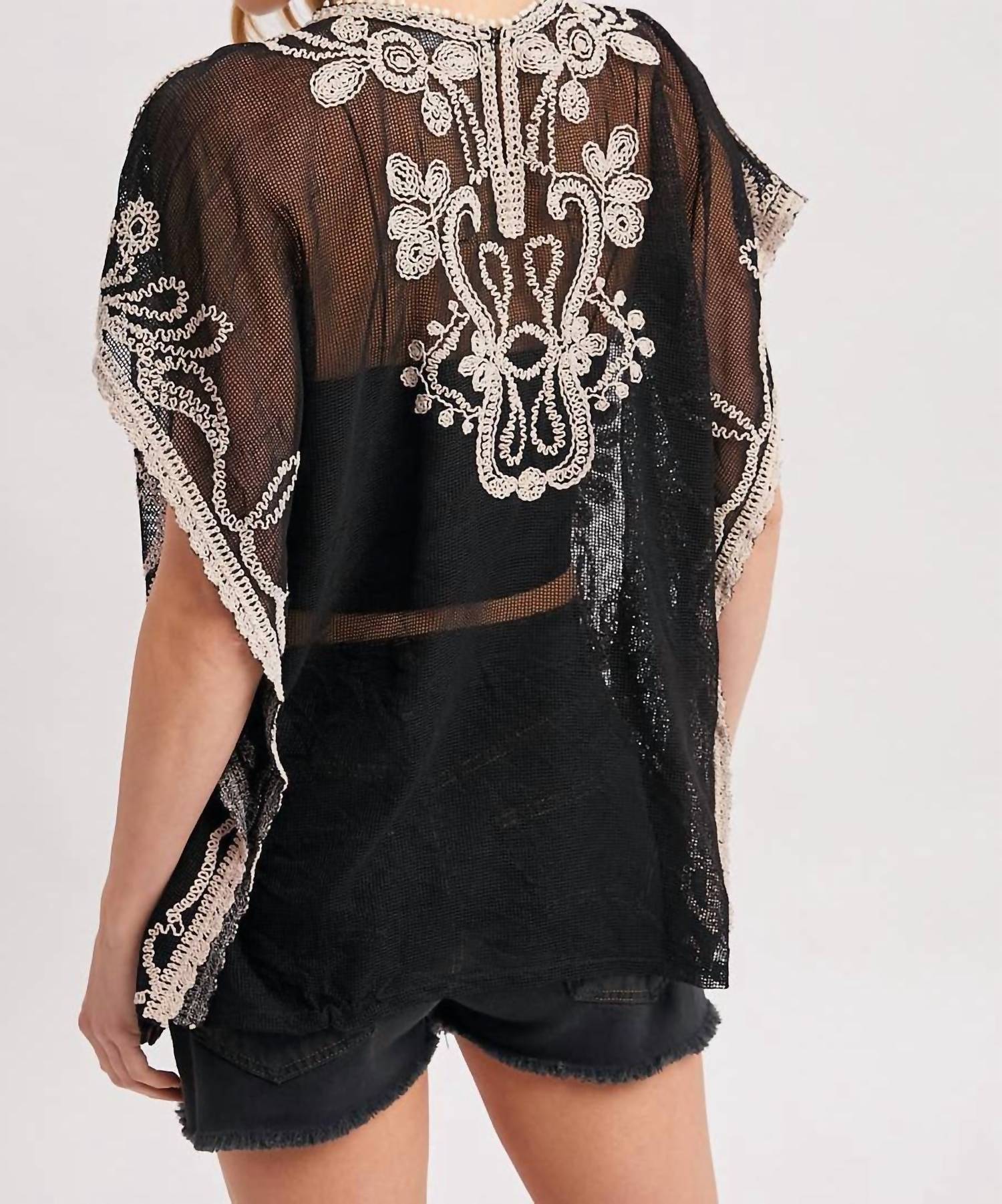 Bluivy - Embroidered Mesh Crochet Top