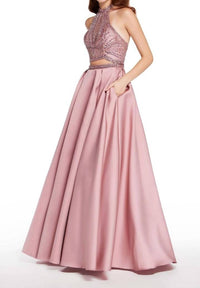 ALYCE PARIS Two Piece Halter Beaded Prom Dress in english rose - women's dress