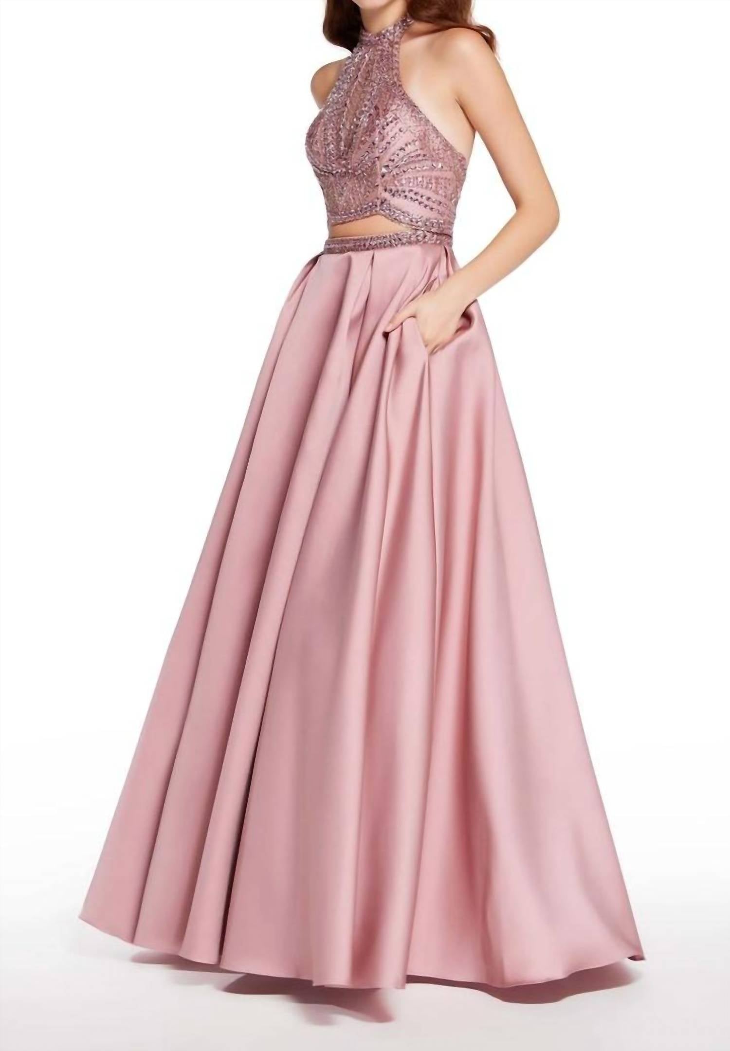 ALYCE PARIS Two Piece Halter Beaded Prom Dress in english rose - women's dress