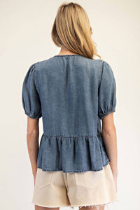 Ee:Some - Better With Lace Bow Denim Top