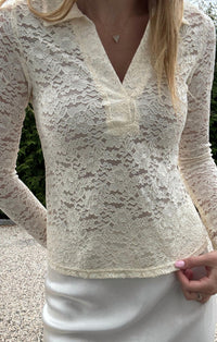 red haute Dahlia Deep V Collar Lace Top in cream - women's long sleeve top - view 4
