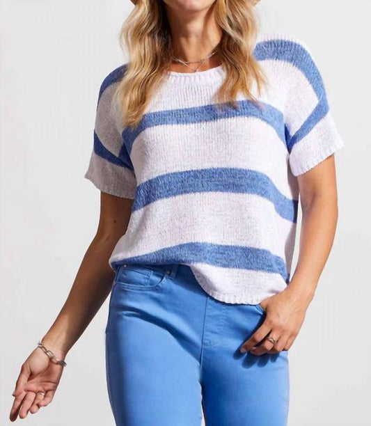 Tribal - Stripe Short Sleeve Sweater - Plus