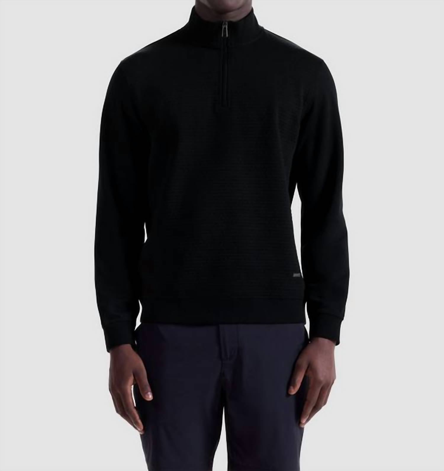 Bugatchi Uomo Textured 1/4 Zip Knit Pullover in black - men's sweater