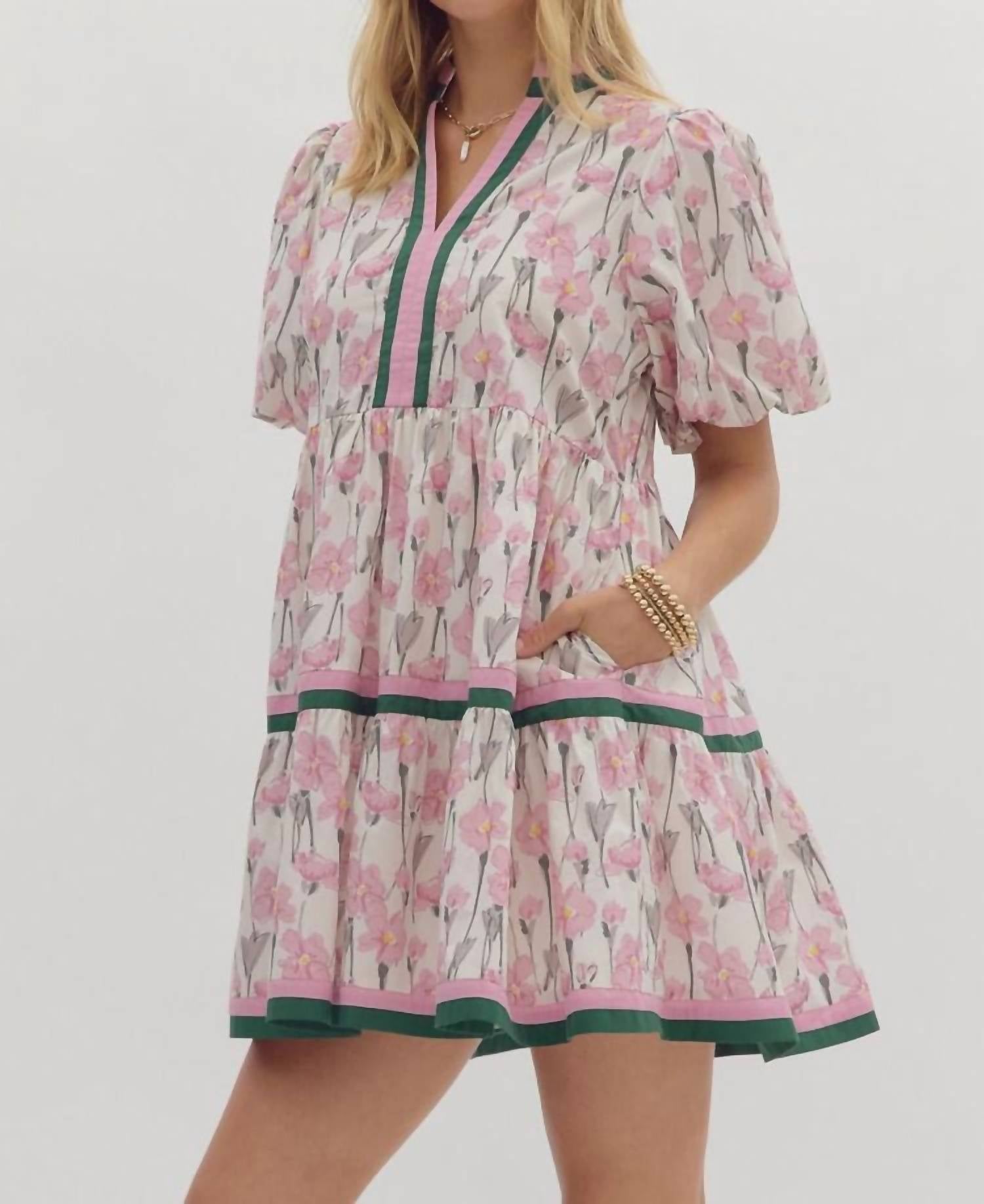 entro Floral V Neck Mini Dress in dusty pink - women's dress - view 4