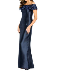 Cameron Blake Off The Shoulder Fitted Dress in navy blue - women's dress