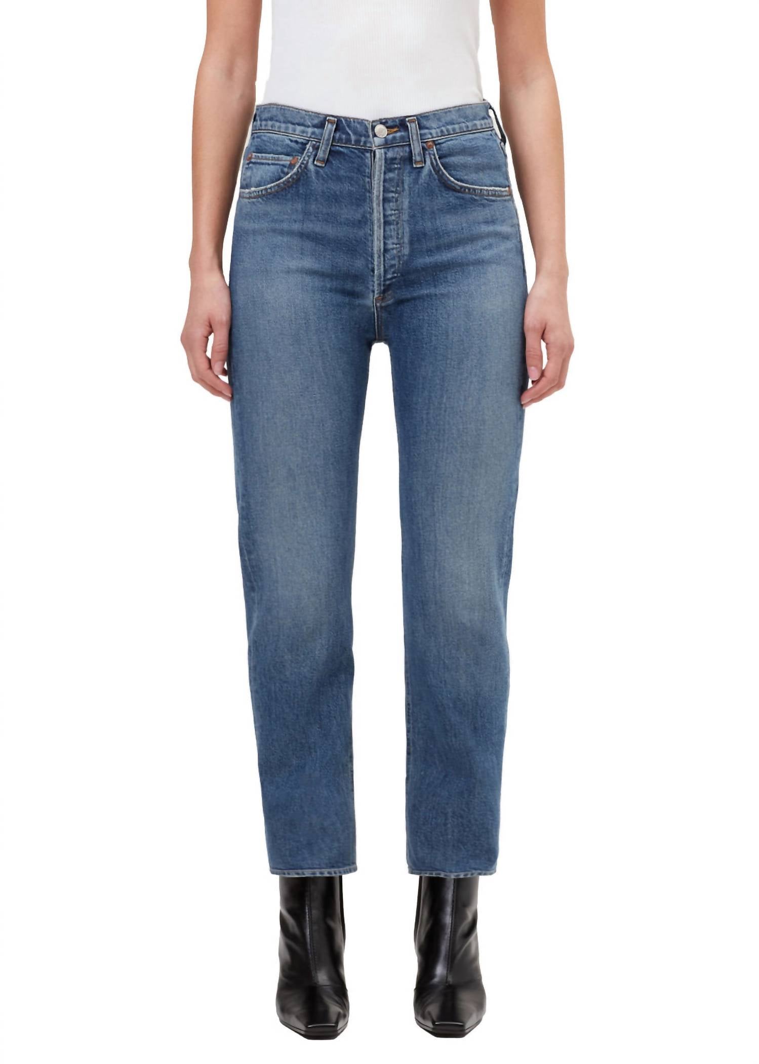AGOLDE 90's Pinch Waist High Rise Straight Long Jeans in overcast - women's jeans - alternate view