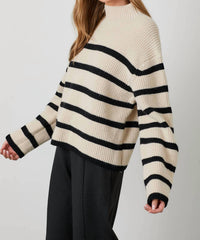 Polagram - Mock Neck Ribbed Knit Sweater