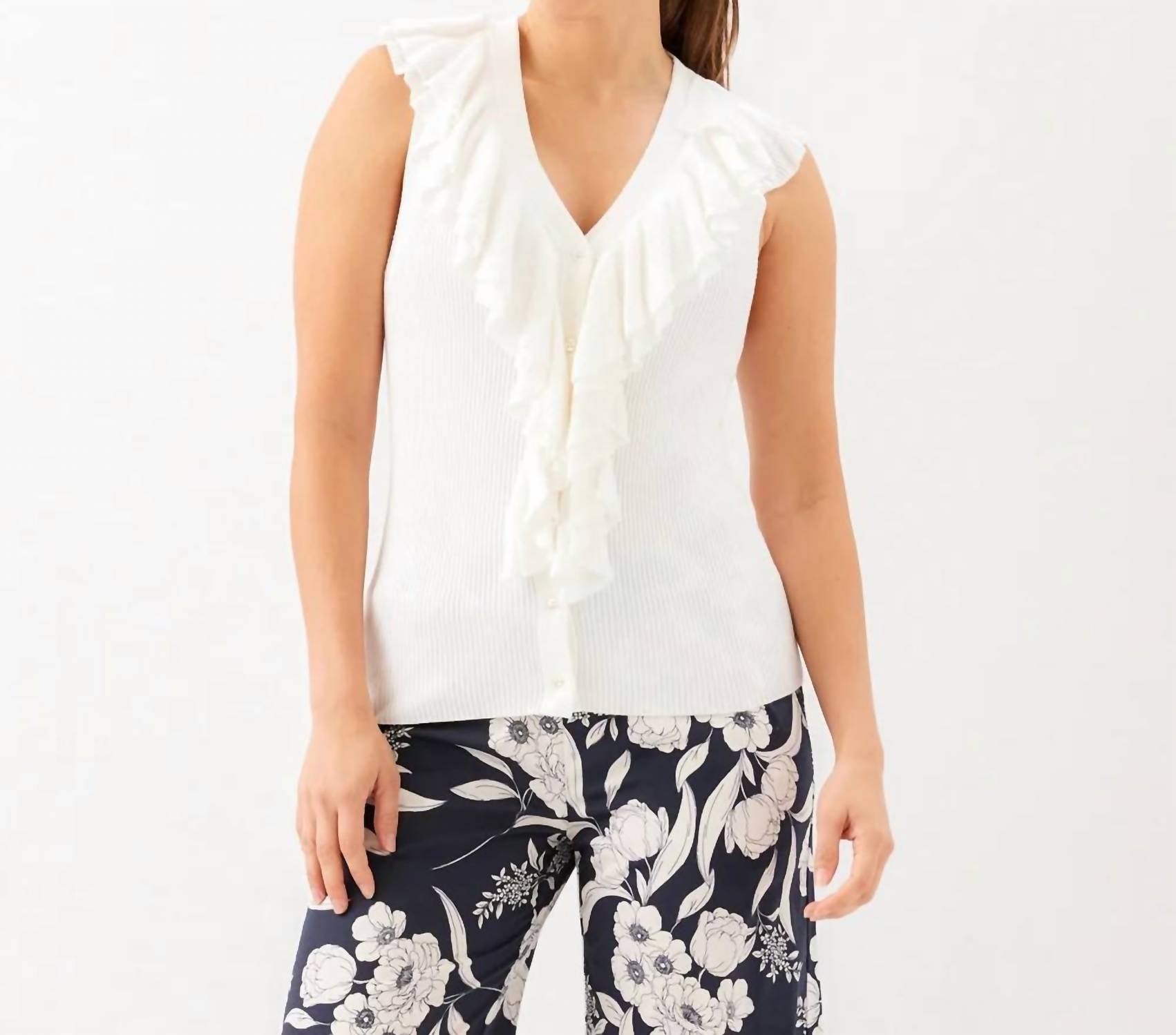 Karen Kane - Sleeveless Ruffle V-Neck Sweater