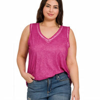 Zenana - Burnout V-neck Tank Top - Plus