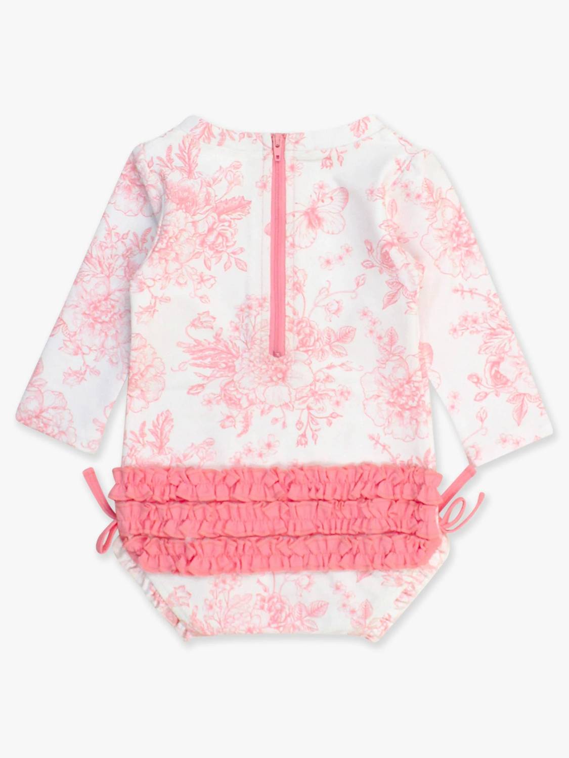 Rufflebutts - Butterfly Garden Toile Long Sleeve One Piece Ruffle Rash Guard Swimsuit