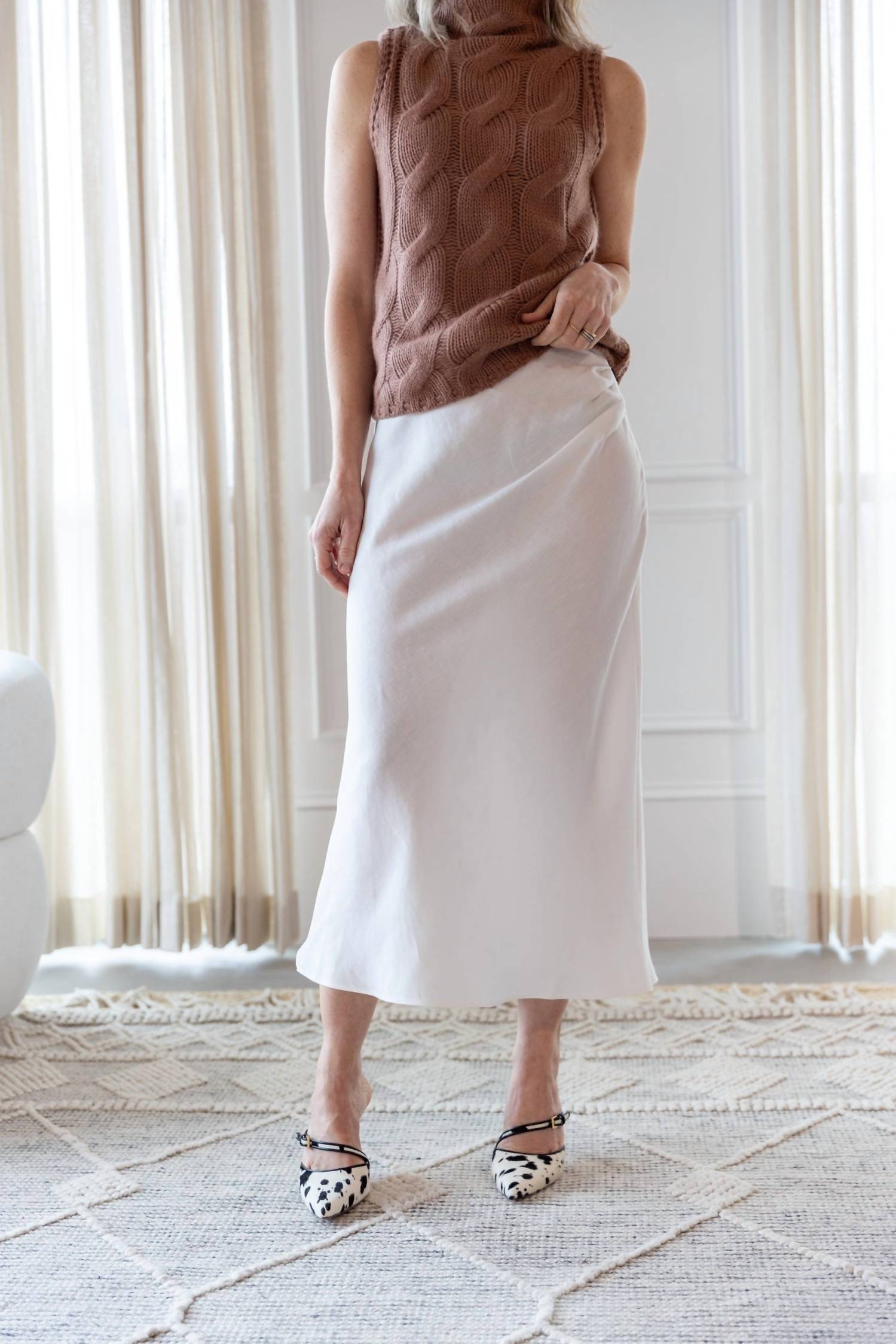 SABLYN Salvia Sleeveless Turtleneck Top in sand - women's sweater - detail view