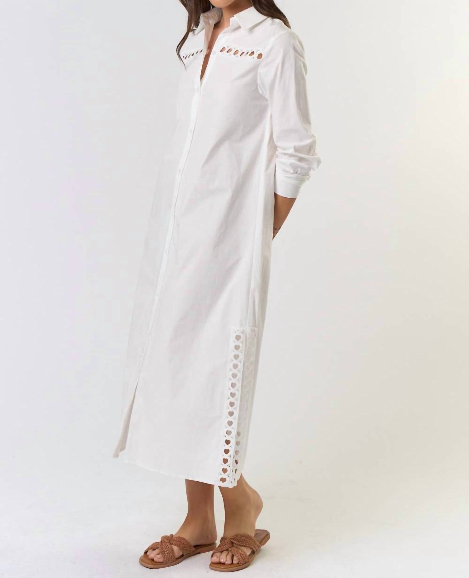 Lalavon - Embroidered Button Down Midi Dress