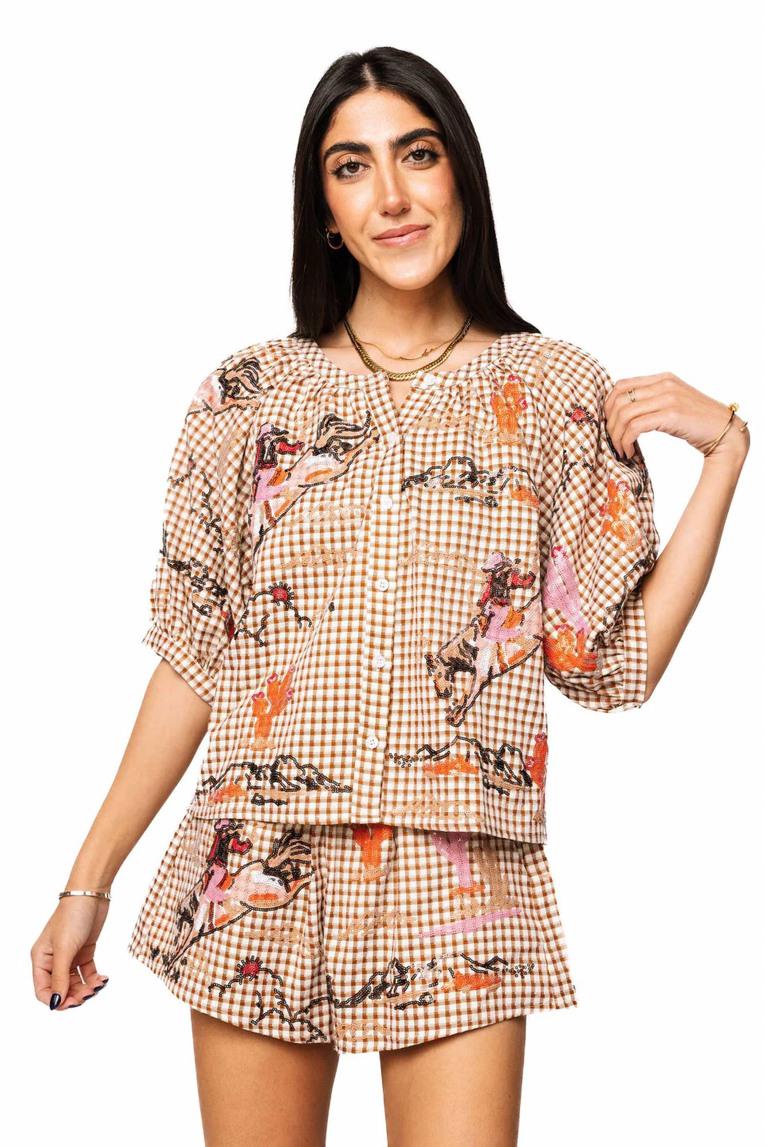 Queen Of Sparkles - Gingham Bucking Horse Top